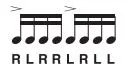 Paradiddle in notation with accents and the sticking RLRR LRLL