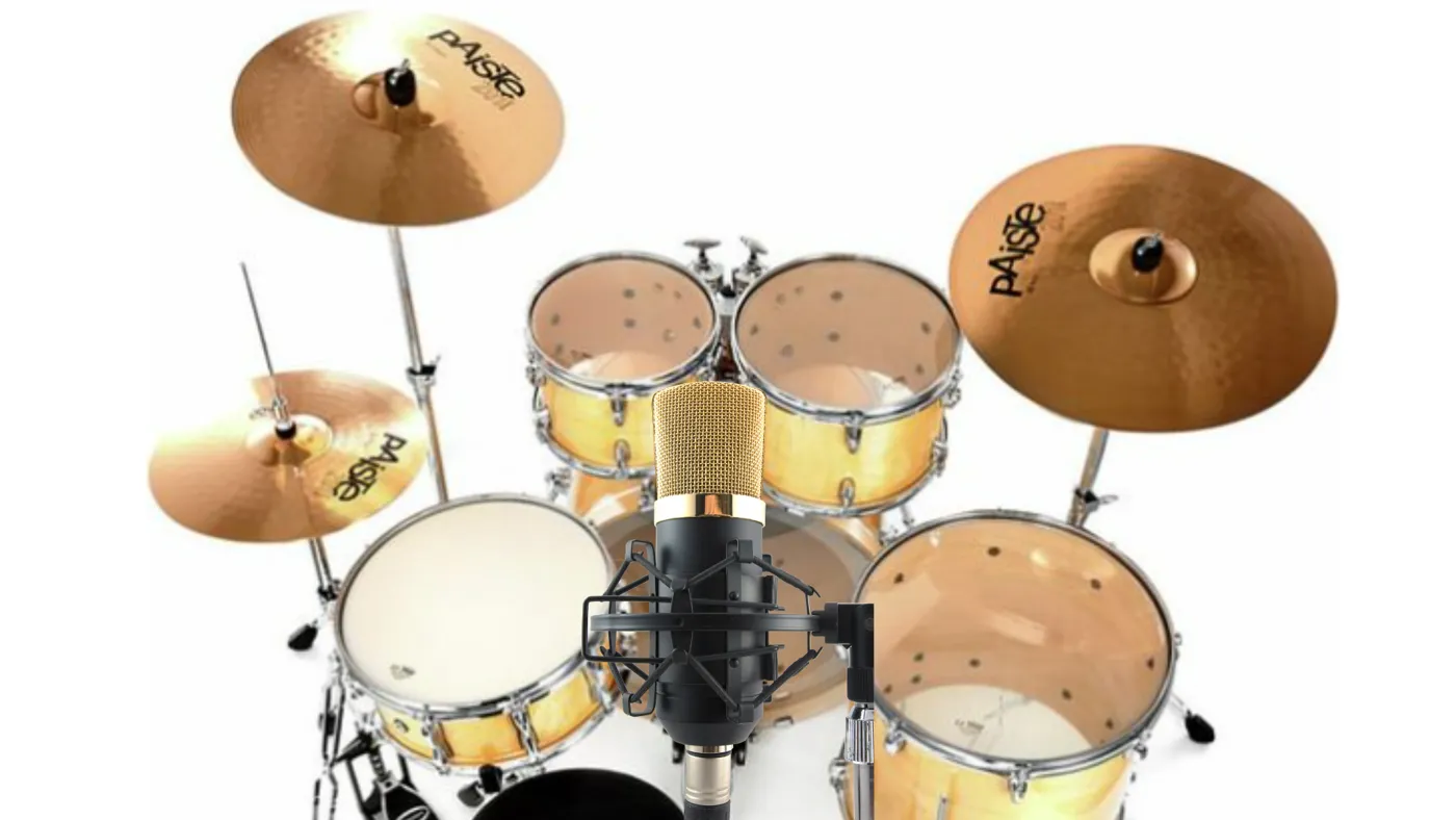 Drum kit from above, one condenser mic in the middle as a mono overhead