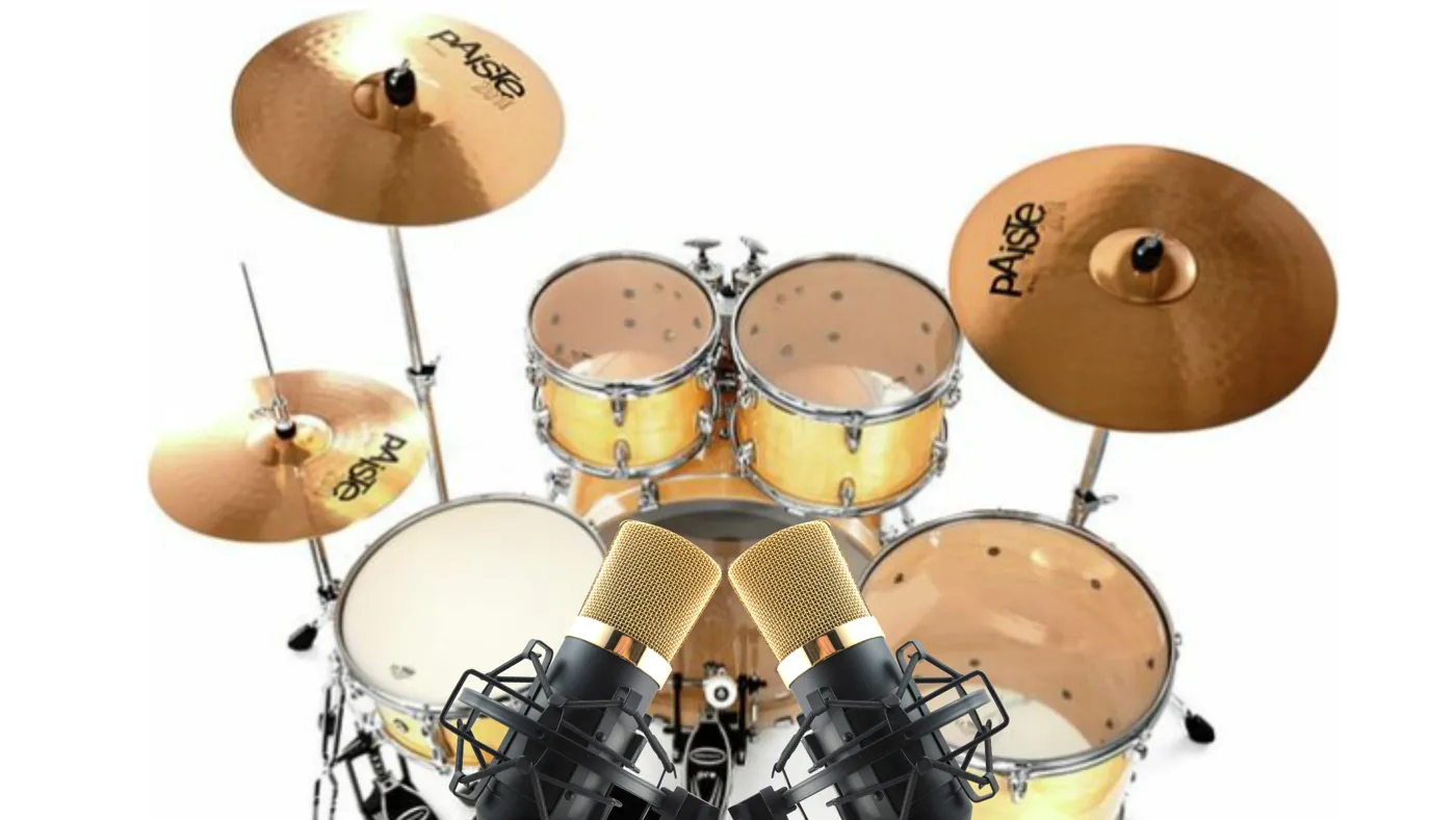 Drum kit from above, two condenser mics as stereo overheads