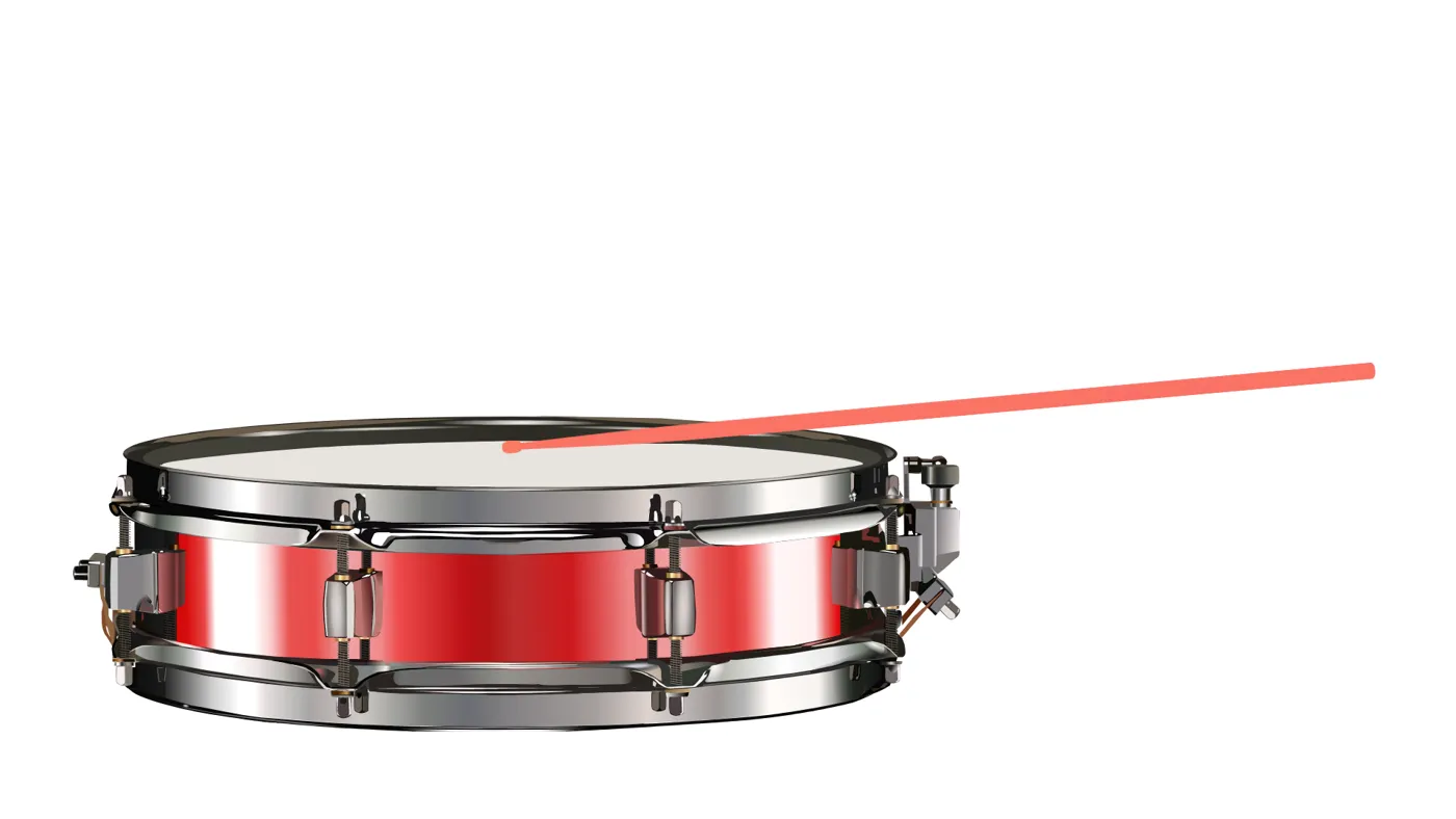Ghost note: the stick starts low, close to the snare head