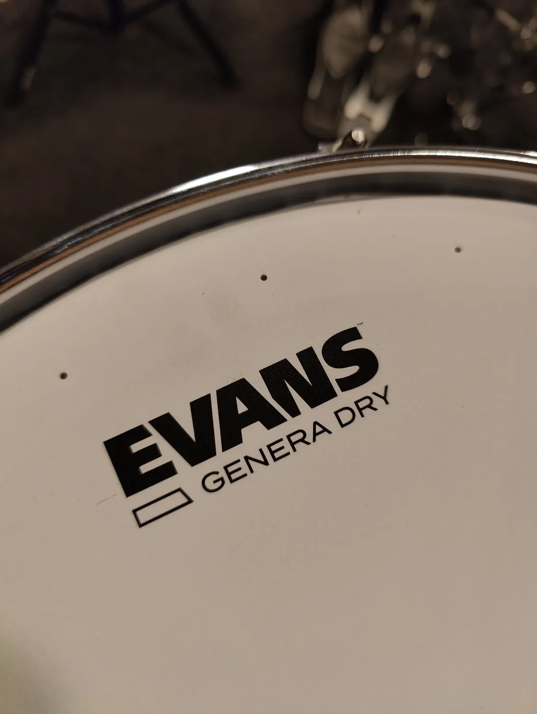Close-up of an Evans Genera Dry snare head