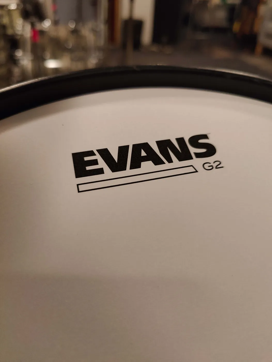 Close-up of an Evans G2 tom head
