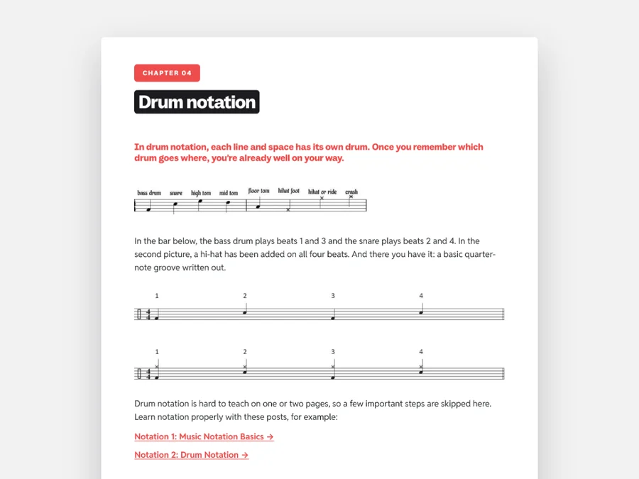 Drum notation – a page from The Drummer's First Year
