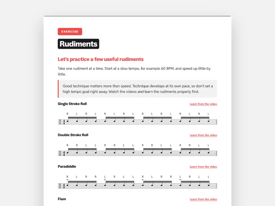 Rudiments – a page from The Drummer's First Year